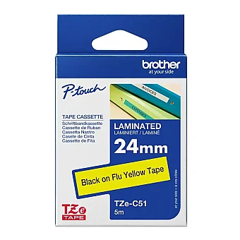 Brother P-Touch TZE-C51 Fosforlu Sarı Üzerine Siyah Laminasyonlu Etiket 24mm x 8mm