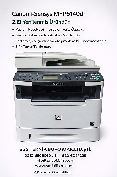 Canon i-SENSYS MFP 6140DN Çok Fonksiyonlu Lazer Yazıcı Tam Dolu Tonerli 2. El Yenilenmiş - 1