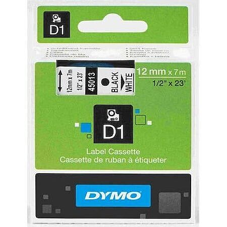 Dymo 45013 D1 Beyaz Üzerine Siyah Orjinal Etiket (12 mm x 7 mt) - 1
