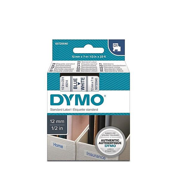 Dymo 45014 Beyaz/Mavi D1 Yedek Şerit (12 mm x 7 mt) - 1