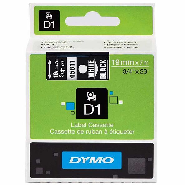 Dymo 45811 Siyah/Beyaz D1 Orjinal Yedek Şerit (19 mm x 7 mt) - 1